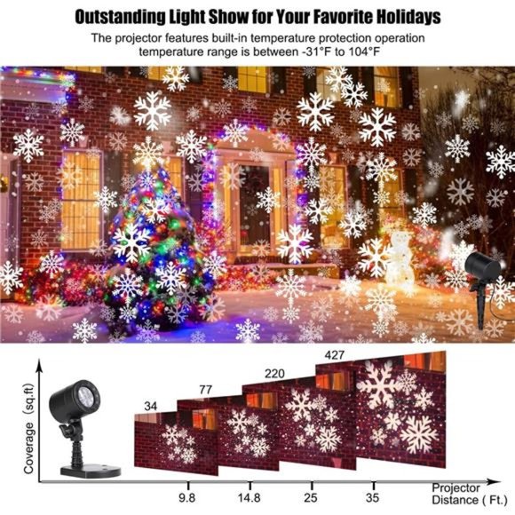 Christmas Snowflake Projector Lights Outdoor, Led Rotating Snowfall Show Lights - Picture 3 of 6